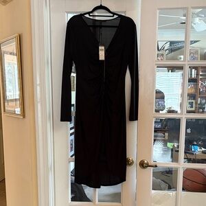 BCBGMaxAzria Black Ruched Long Sleeve Dress
